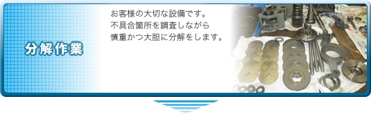 分解作業|お客様の大切な設備です。不具合箇所を調査しながら慎重かつ大胆に分解をします。